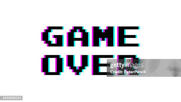 game over - pixel message design. glitch effect. stock vector illustration - game over short phrase stock illustrations