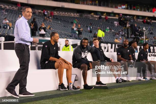 General manager Howie Roseman of the Philadelphia Eagles looks on prior to the game against the Dallas Cowboys at Lincoln Financial Field on October...