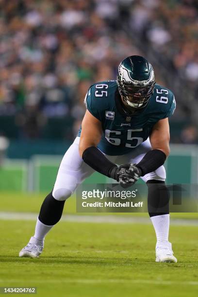 Lane Johnson of the Philadelphia Eagles in action against the Dallas Cowboys at Lincoln Financial Field on October 16, 2022 in Philadelphia,...