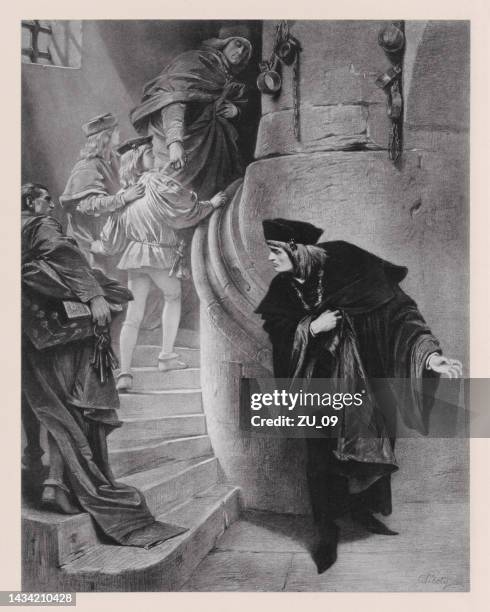 ilustrações, clipart, desenhos animados e ícones de ricardo iii, peça de william shakespeare, publicada em 1886 - escada caracol