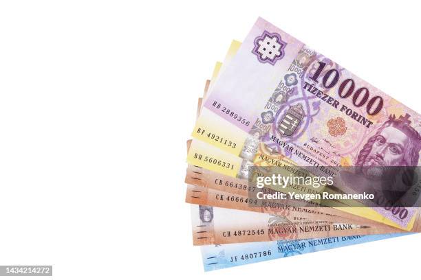 pile of hungarian forints cash - hungary forint stock pictures, royalty-free photos & images