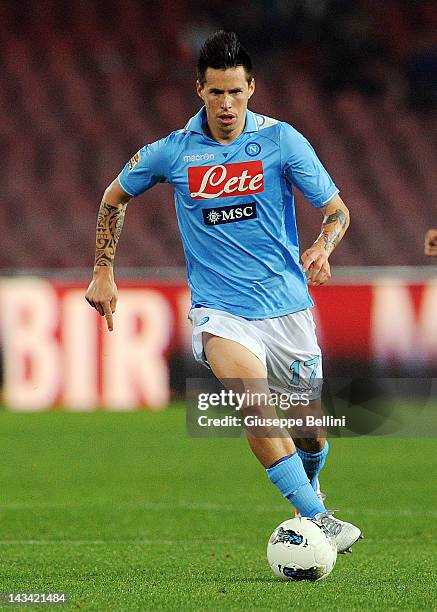 Marek Hamsik of Napoli in action during the Serie A match between SSC Napoli and Novara Calcio at Stadio San Paolo on April 21, 2012 in Naples, Italy.