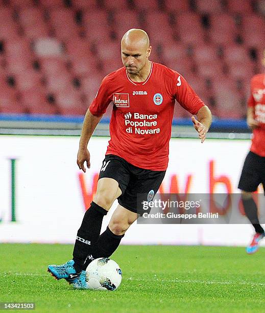 Andrea Lisuzzo of Novara in action during the Serie A match between SSC Napoli and Novara Calcio at Stadio San Paolo on April 21, 2012 in Naples,...