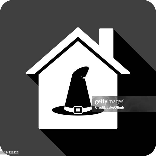 house witch hat icon silhouette 1 - wizzard stock illustrations