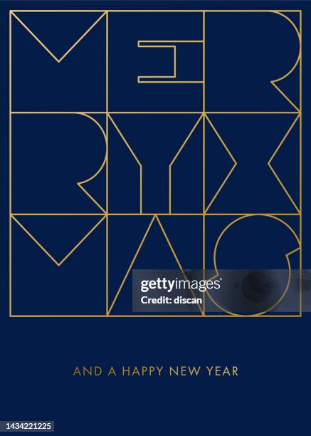 geometrische weihnachtskarte mit typografischen grüßen. - fashionable stock-grafiken, -clipart, -cartoons und -symbole