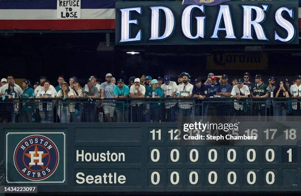 Game three of the American League Division Series between the Houston Astros and the Seattle Mariners enters the bottom of the eighteenth inning at...