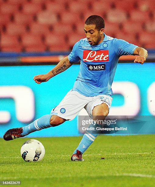 Walter Gargano of Napoli in action during the Serie A match between SSC Napoli and Novara Calcio at Stadio San Paolo on April 21, 2012 in Naples,...