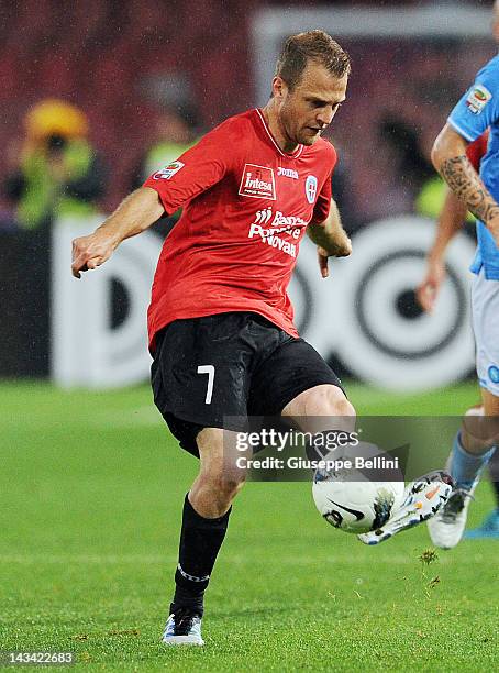 Daniel Jensen of Novara in action during the Serie A match between SSC Napoli and Novara Calcio at Stadio San Paolo on April 21, 2012 in Naples,...