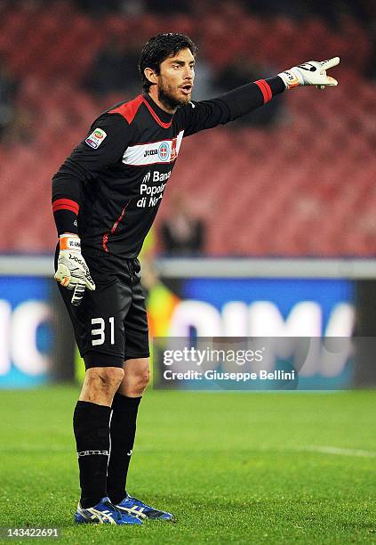 Alberto Fontana of Novara in action during the Serie A match between SSC Napoli and Novara Calcio at Stadio San Paolo on April 21, 2012 in Naples,...