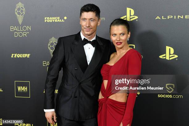 Robert Lewandowski and Anna Lewandowska attend the Ballon D'Or photocall at Theatre Du Chatelet In Paris on October 17, 2022 in Paris, France.