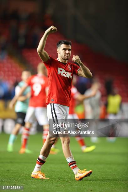 Scott Fraser of Charlton Athletic celebrates victory following the Sky Bet League One match between Charlton Athletic and Portsmouth at The Valley on...