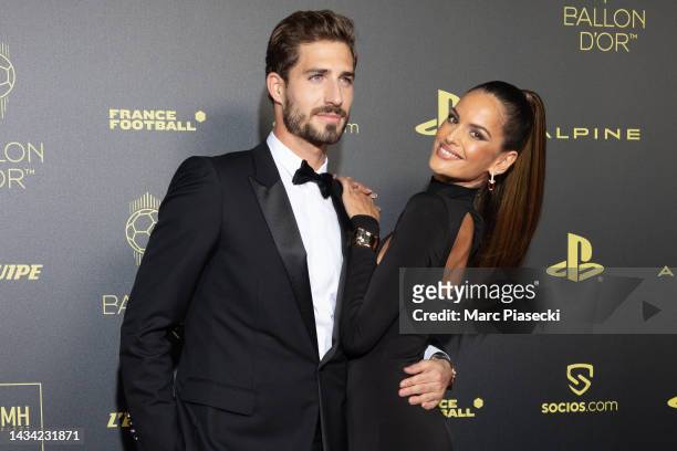 Kevin Trapp and Izabel Goulart attend the Ballon D'Or photocall at Theatre Du Chatelet In Paris on October 17, 2022 in Paris, France.