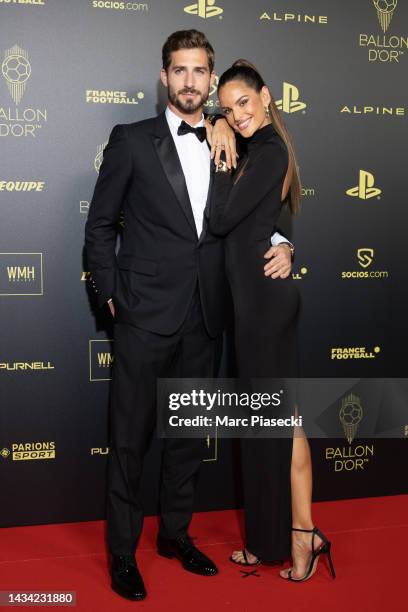 Kevin Trapp and Izabel Goulart attend the Ballon D'Or photocall at Theatre Du Chatelet In Paris on October 17, 2022 in Paris, France.