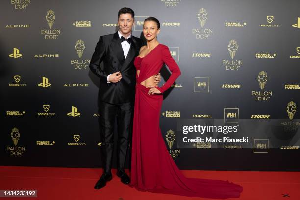 Robert Lewandowski and Anna Lewandowska attend the Ballon D'Or photocall at Theatre Du Chatelet In Paris on October 17, 2022 in Paris, France.