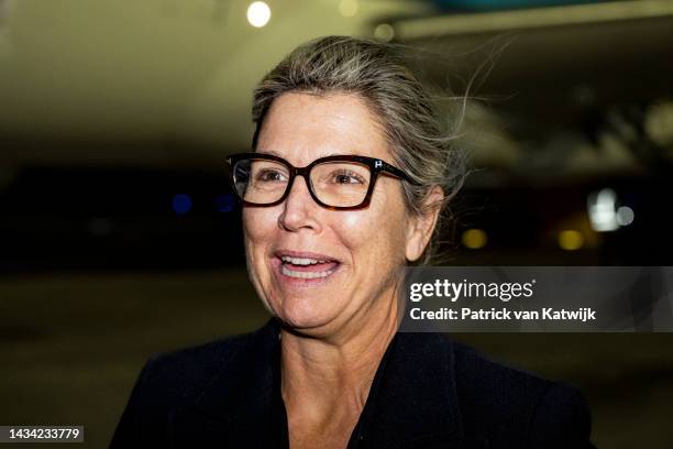 Queen Maxima of the Netherlands arrives at the airport and is welcomed by local authorities and traditional Maasai Dance on October 17, 2022 in...