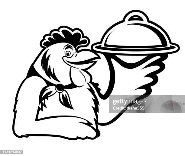 chef rooster with serving tray isolated mascot design element - chef competition stock illustrations