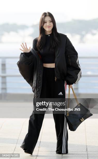 Han So-hee is seen leaving Incheon International Airport for Givenchy SS23 Paris Fashion Week on September 30, 2022 in Incheon, South Korea.