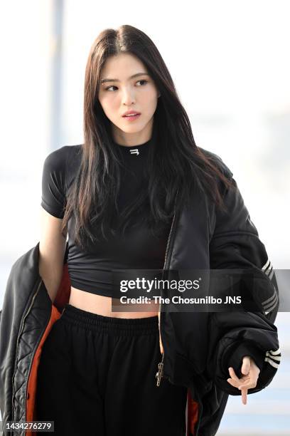 Han So-hee is seen leaving Incheon International Airport for Givenchy SS23 Paris Fashion Week on September 30, 2022 in Incheon, South Korea.