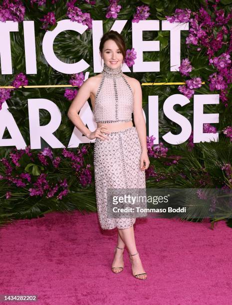 Kaitlyn Dever attends the premiere of Universal Pictures' "Ticket To Paradise" at Regency Village Theatre on October 17, 2022 in Los Angeles,...