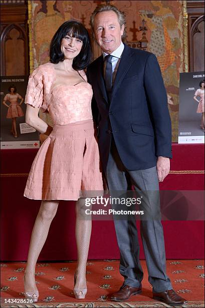 Belgian singer Lio and Belgian fashion designer Edouard Vermeulen during the presentation of the Red Cross campaign on April 25, 2012 in Brussels,...