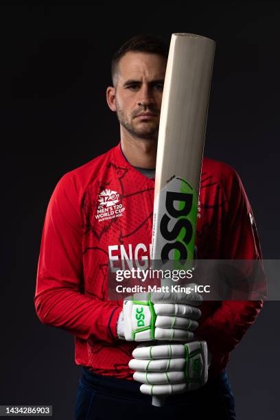 Alex Hales poses during the England ICC Men's T20 Cricket World Cup 2022 team headshots at The Gabba on October 16, 2022 in Brisbane, Australia.