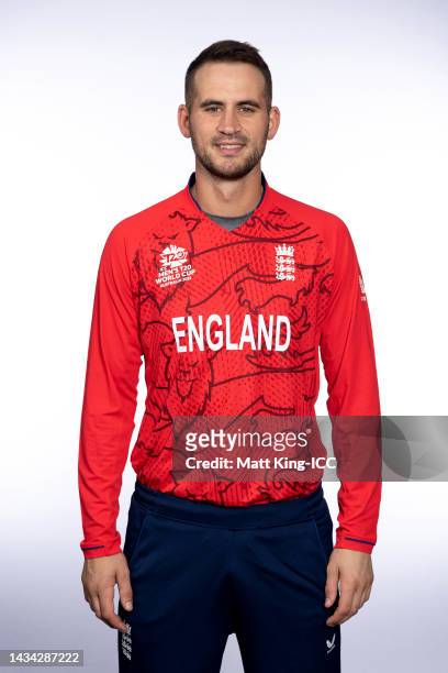 Alex Hales poses during the England ICC Men's T20 Cricket World Cup 2022 team headshots at The Gabba on October 16, 2022 in Brisbane, Australia.