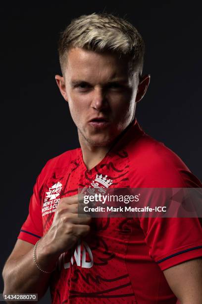 Sam Curran poses during the England ICC Men's T20 Cricket World Cup 2022 team headshots at The Gabba on October 16, 2022 in Brisbane, Australia.