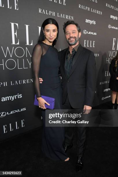 Lily Kwong and host Nick Kroll attend ELLE's 29th Annual Women in Hollywood celebration presented by Ralph Lauren, Amyris and Lexus at Getty Center...