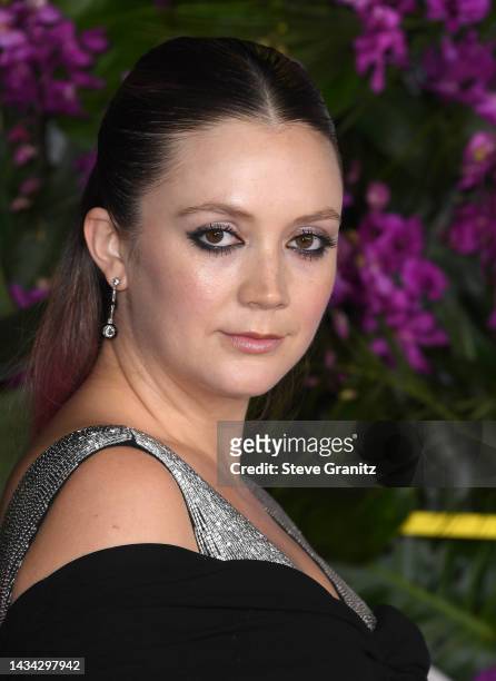 Billie Lourd arrives at the Premiere Of Universal Pictures' "Ticket To Paradise" at Regency Village Theatre on October 17, 2022 in Los Angeles,...
