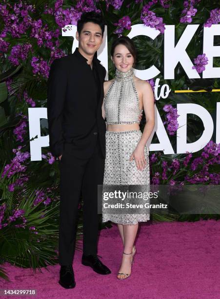 Maxime Bouttier and Kaitlyn Dever arrives at the Premiere Of Universal Pictures' "Ticket To Paradise" at Regency Village Theatre on October 17, 2022...