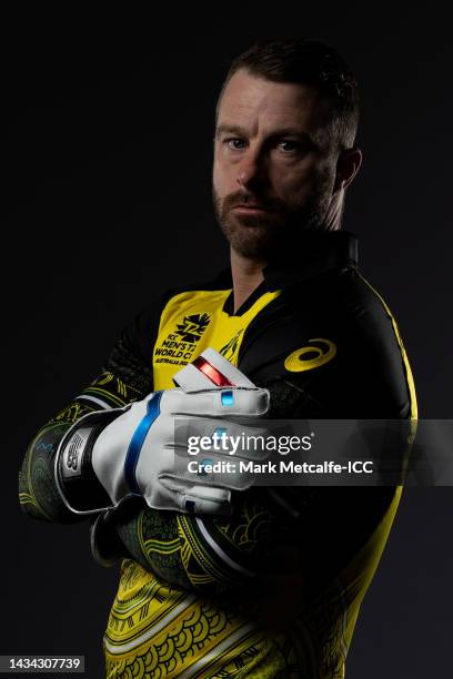 Matthew Wade poses during the Australia ICC Men's T20 Cricket World Cup 2022 team headshots at The Gabba on October 16, 2022 in Brisbane, Australia.