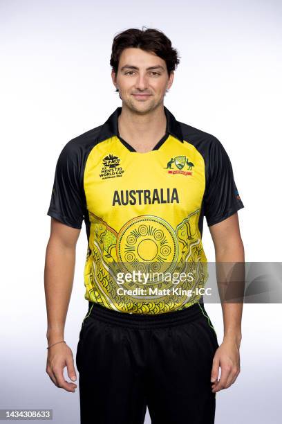 Tim David poses during the Australia ICC Men's T20 Cricket World Cup 2022 team headshots at The Gabba on October 16, 2022 in Brisbane, Australia.
