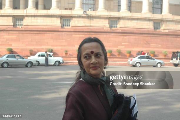 Polit Bureau member Brinda Karat of Communist Party of India - Marxist at the Parliament Building in New Delhi.