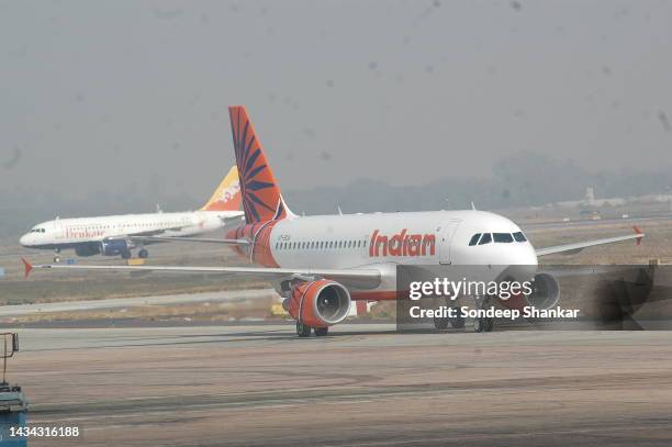 An Indian Airlines aircraft Boing 320 taxing on arrival at Indira Gandhi Airport in New Delhi.