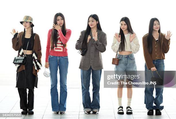 NewJeans is seen leaving Incheon International Airport for KCON 2022 SAUDIARABIA on September 30, 2022 in Incheon, South Korea.