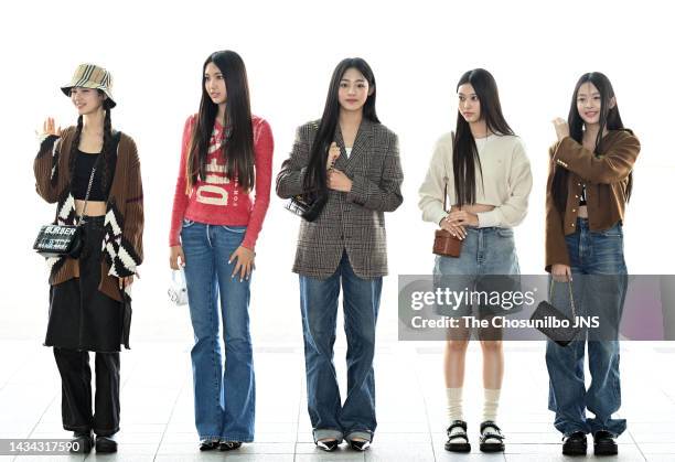 NewJeans is seen leaving Incheon International Airport for KCON 2022 SAUDIARABIA on September 30, 2022 in Incheon, South Korea.