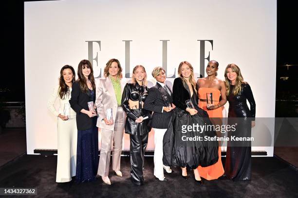 Honorees Michelle Yeoh, Anne Hathaway, Sigourney Weaver, Sydney Sweeney, Ariana DeBose, Olivia Wilde, and Issa Rae, and ELLE Editor-in-Chief Nina...