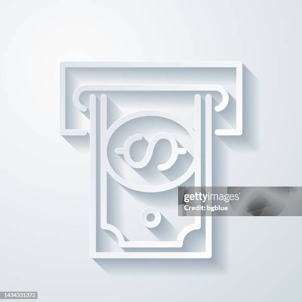 dollar withdrawal. icon with paper cut effect on blank background - automatic payment machine stock illustrations