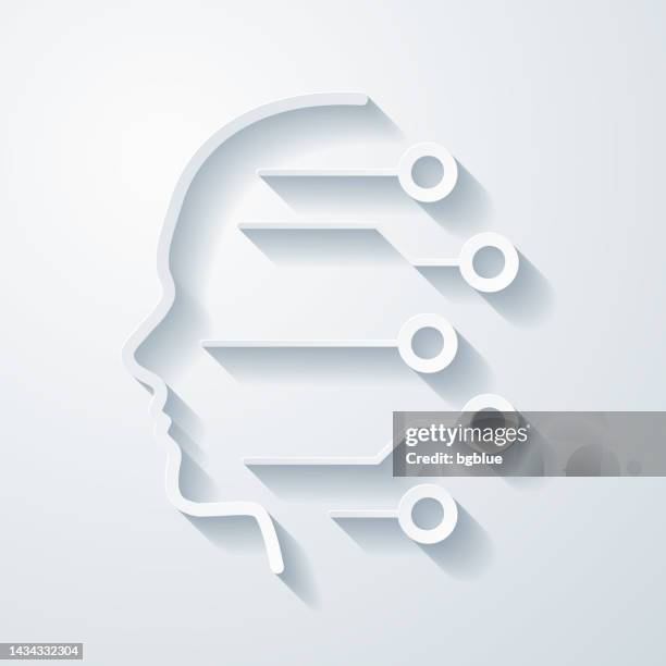 illustrations, cliparts, dessins animés et icônes de visage humain et circuit imprimé. icône avec effet de découpage de papier sur fond vierge - paper cut