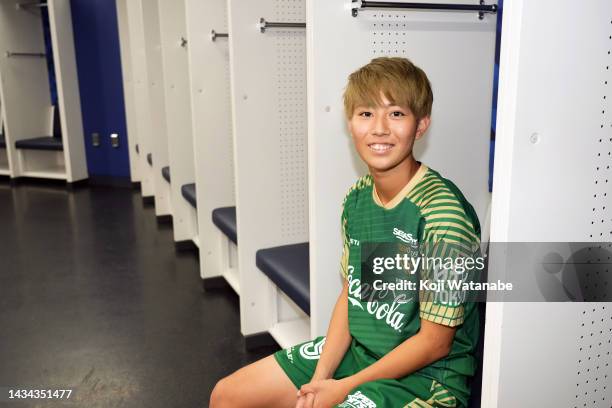 Riko Ueki of Nippon TV Beleza poses during the WE League Kick Off Conference at Nissan Stadium on October 17, 2022 in Yokohama, Kanagawa, Japan.