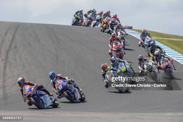 General view of the Moto2 race from Lukey Heights during the MotoGP of Australia at Phillip Island Grand Prix Circuit on October 16, 2022 in Phillip...