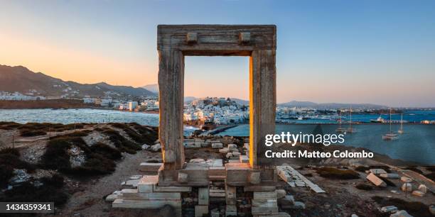 aerial panorama of apollo's temple and town, naxos - greece aerial stock pictures, royalty-free photos & images