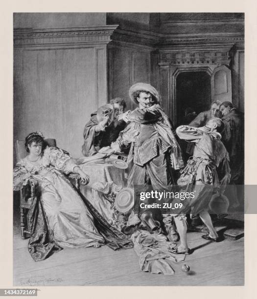 ilustraciones, imágenes clip art, dibujos animados e iconos de stock de la fierecilla domada de william shakespeare, publicado en 1886 - abofetear