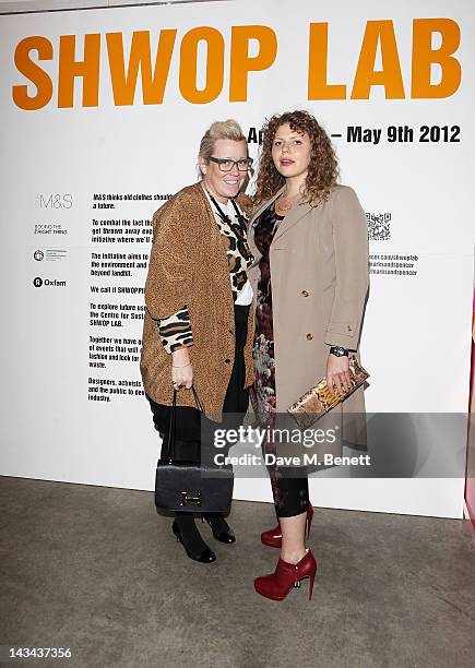 Kate Halfpenny and Margot Bowman attend the launch of M&S Shwopping at the Shwop Lab on April 26, 2012 in London, England.