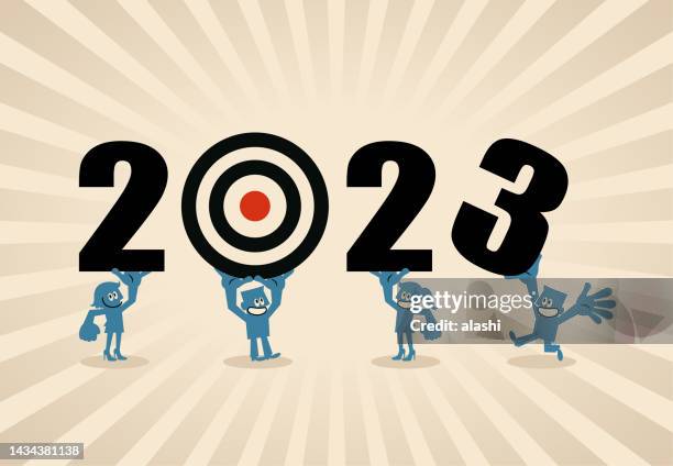 ilustraciones, imágenes clip art, dibujos animados e iconos de stock de empresarios y empresarias establecen metas del plan estratégico 2023 - business model strategy