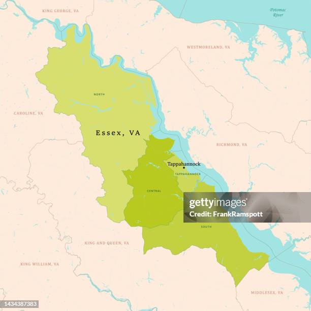 va essex county vector map green - potomac river stock illustrations