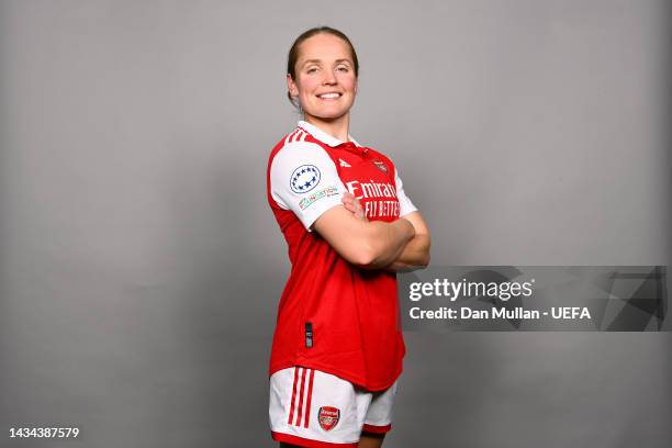 Kim Little of Arsenal FC poses for a photo during the Arsenal FC UEFA Women's Champions League Portrait session on October 17, 2022 in London,...