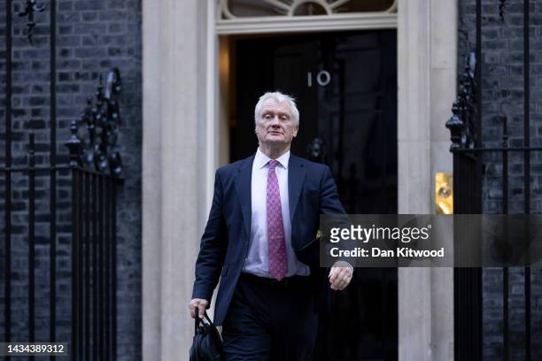 Graham Stuart, Minister of State, Minister for Climate leaves 10 Downing Street after the weekly cabinet meeting on October 18, 2022 in London,...