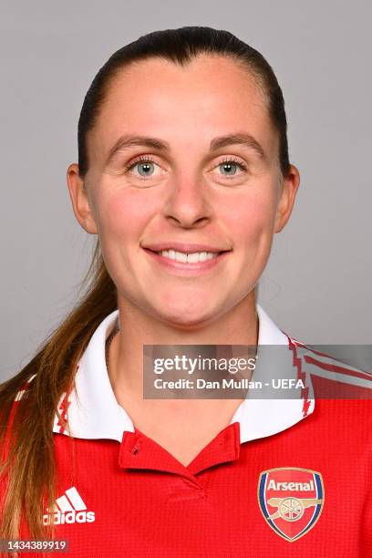 Noelle Maritz of Arsenal FC poses for a photo during the Arsenal FC UEFA Women's Champions League Portrait session on October 17, 2022 in London,...