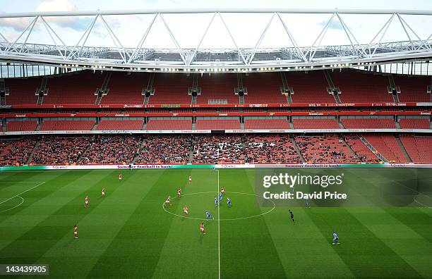 Chelsea kick off the match between Arsenal Ladies and Chelsea at Emirates Stadium in front of a WSL record crowd on April 26, 2012 in London, England.